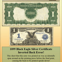 1899 Black Eagle $1 Silver Certificate Inverted Back Currency Error ~ PCGS VF30 ~ #PE-098