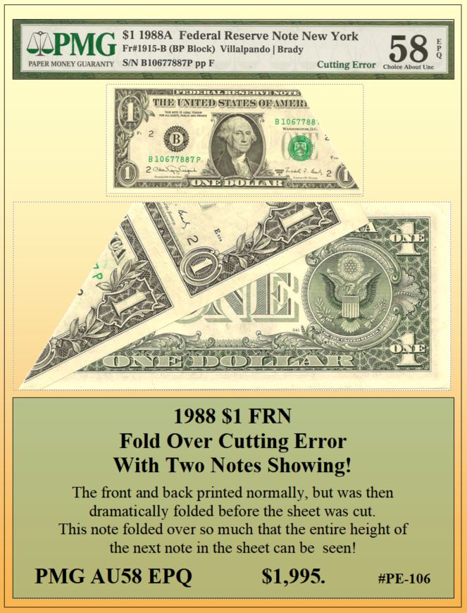$10 1988-A Federal Reserve Note Fold-Over Error