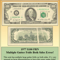 1977 $100 FRN Multiple Gutter Folds Both Sides Currency Error! #PE-118