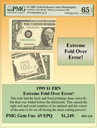 1999 $1 FRN Extreme Fold Over Currency Error! #PE-134