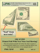 1981 $5 FRN Printed Fold With Next Notes Seal Showing Currency Error! #PE-137