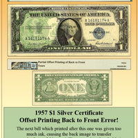 1957 $1 Silver Certificate Offset Printing Back to Front Currency Error! #PE-139