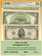 1950-A $5 FRN Misaligned Currency Error! #PE-163