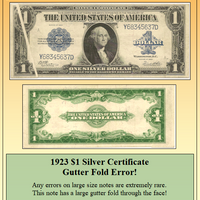 1923 $1 Silver Certificate Gutter Fold Currency Error ~ PMG VF30 ~ #PE-167