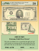 1985 $5 FRN Extreme Fold Over Currency Error! #PE-170
