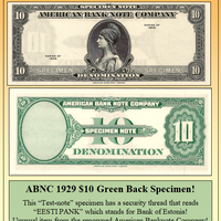 ABNC 1929 $10 Green Back Specimen Currency Error! #PE-174