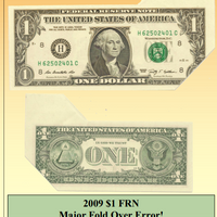 2009 $1 FRN Major Fold Over Currency Error! ~ PMG GEM UNC65 ~ #PE-191