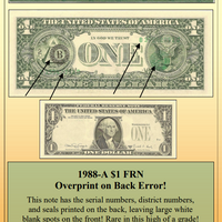 1988-A $1 FRN Overprint on Back Currency Error! ~ PMG UNC66 ~ #PE-194