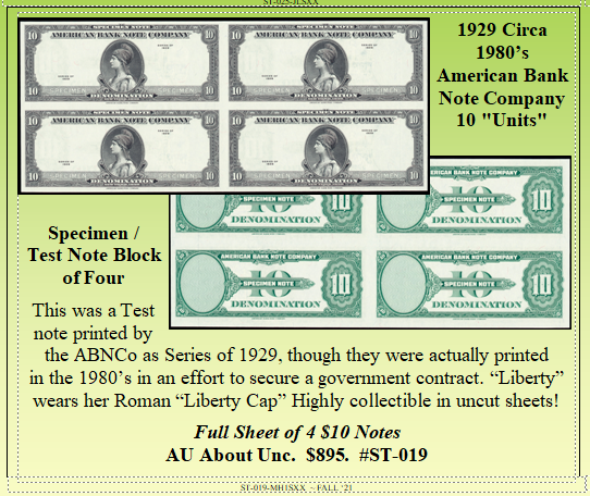 1929 Circa 1980’s  American Bank Note Company 10 "Units" #ST-109