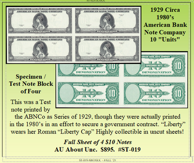 1929 Circa 1980’s  American Bank Note Company 10 
