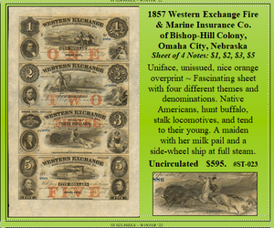 1857 Western Exchange Fire  & Marine Insurance Co.  of Bishop-Hill Colony,  Omaha City, Nebraska #ST-023