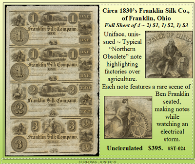 Circa 1830’s Franklin Silk Co., of Franklin, Ohio #ST-024