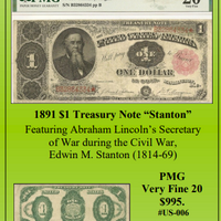 1891 $1 Treasury Note “Stanton” ~ PMG VF20 ~ US-006