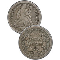 1865-S Seated Liberty Dime , Type 4 "Obverse Legend"