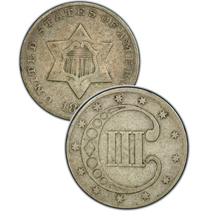 1861 Three Cent Silver Piece , Type 3 "2 Outlines of Star"