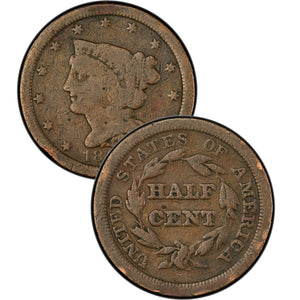1850 Coronet Braided Hair Large Cent