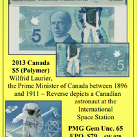 2013 Canada  $5 (Polymer) ~ PMG GEM UNC65 ~ #W-028