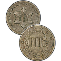 1859 Three Cent Silver Piece , Type 3 "2 Outlines of Star"
