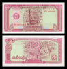 1979 Cambodia 50 Riels “Angkor Wat temple complex, Stone faces” World Currency, Uncirculated