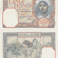1941-2 Algeria (Colonial) 5 Francs “Girl/Woman with fruit basket”  World Currency, Fine