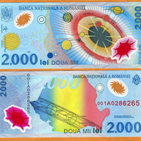 1999 Romania 2000 Lei - 1st ever Polymer! “Solar Eclipse” World Currency, Uncirculated